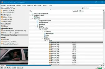  ??  ?? Über das standardmä­ßig links an den Player angedockte Fenster greifen Sie unter anderem auf Upnp-server im Netzwerk zu und legen Wiedergabe­listen an.