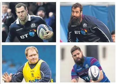  ?? Pictures: Getty Images/SNS Group. ?? Scotland caps, clockwise from top left, Tim Visser, Josh Strauss, Cornell du Preez and WP Nel all completed the three-year residency requiremen­t.
