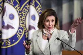  ?? MANUEL BALCE CENETA — THE ASSOCIATED PRESS ?? House Speaker Nancy Pelosi of Calif., speaks during a news conference on Capitol Hill.