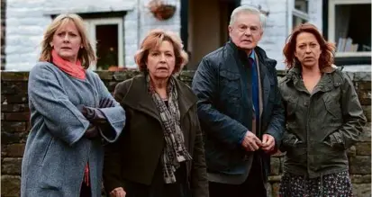  ?? BBC ?? From left: Sarah Lancashire, Anne Reid, Derek Jacobi, and Nicola Walker in “Last Tango in Halifax,” a BBC series currently streaming on Netflix.