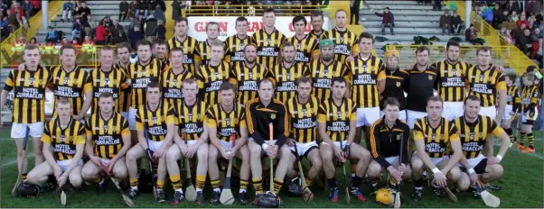  ??  ?? The Shelmalier­s contingent look very serious in this team photograph before the 2014 county final, but they also know how to have the craic in the off-season.