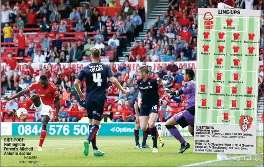  ?? PICTURES: Action Images ?? SIDE-FOOT: Nottingham Forest's Michail Antonio scores