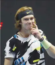  ?? (Reuters) ?? Russia’s Andrey Rublev reacts during the St Petersburg Open semi-final against Canada’s Denis Shapovalov yesterday.