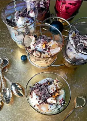  ?? LUCY CORRY ?? These delicious, but high-fat, mascarpone, chocolate and ginger pots are a more simple version of an Italian dessert.