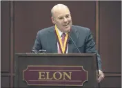  ?? KIM WALKER — ELON UNIVERSITY ?? Elon trustee and current Postmaster General Louis DeJoy speaks in Elon. N.C., in 2017. Mail deliveries could be delayed by a day or more under new cost-cutting efforts.