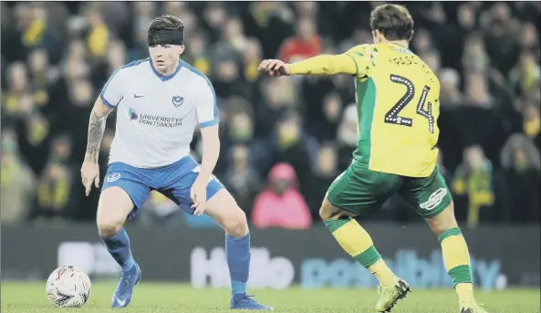  ?? Picture: Joe Pepler ?? NO STOPPING HIM Dion Donohue suffered a cut to his face in Pompey’s 2019 FA Cup triumph at Norwich, yet conjured up their late winning goal