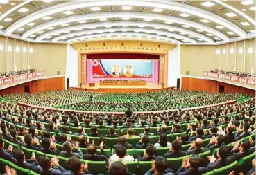  ?? PHOTO: ?? A meeting to celebrate the 68th anniversar­y of the founding of the Democratic People’s Republic of Korea was held in the capital, Pyongyang, on Friday Korean Central News Agency, via Agence France-Presse - Getty Images