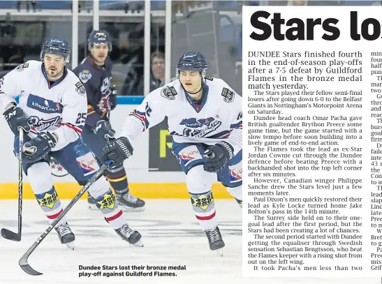  ?? ?? Dundee Stars lost their bronze medal play-off against Guildford Flames.