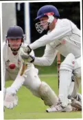  ??  ?? Bangor’s Ethan Ray cuts this ball away during his side’s defeat to North Wales Premier Division dark horses Denbigh last weekend