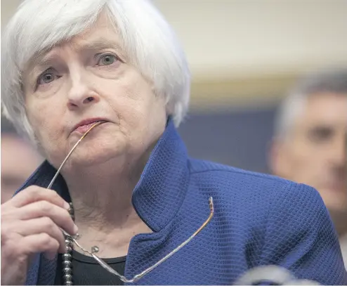 ?? ZACH GIBSON / BLOOMBERG NEWS ?? Janet Yellen, chair of the U. S. Federal Reserve, is one of several candidates for the job when her term ends in February, along with Stanford University economist John Taylor and Fed governor Jerome Powell.