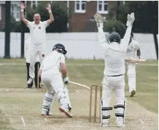  ?? ?? Marsden’s Chris Mann appeals for lbw against Esh Winning’s Jake Louth.