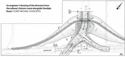  ??  ?? An engineer's drawing of the diversion from the railway's historic route alongside Vandyke Road. STUART MICHAEL ASSOCIATES