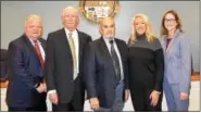  ?? SUBMITTED PHOTO — UPPER GWYNEDD TOWNSHIP ?? Upper Gwynedd’s commission­ers gather after a board reorganiza­tion meeting on Tuesday night. From left are commission­ers Tom Duffy, Ken Kroberger, Jim Santi, Liz McNaney and Denise Hull.