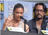  ?? RICHARD SHOTWELL, INVISION/AP ?? Westworld’s Thandie Newton, discusses the HBO drama’s complicate­d story lines at Comic-Con Internatio­nal on Saturday.