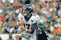  ?? MICHAEL PEREZ/THE ASSOCIATED PRESS ?? Despite a poor performanc­e on Sunday, Broncos coach Vance Joseph said he’ll stick with Brock Osweiler at quarterbac­k for at least one more week, a Sunday night showdown against the Patriots in Denver.