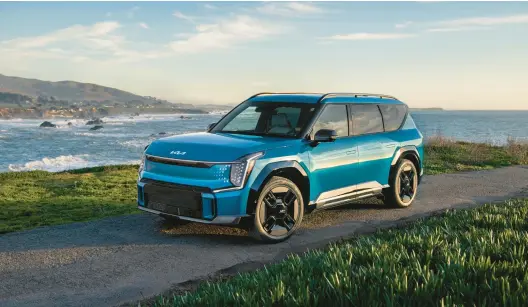  ?? KIA AMERICA ?? The 2024 Kia EV9 is the least expensive three-row electric SUV you can buy, but it won’t seem like it when you drive it.