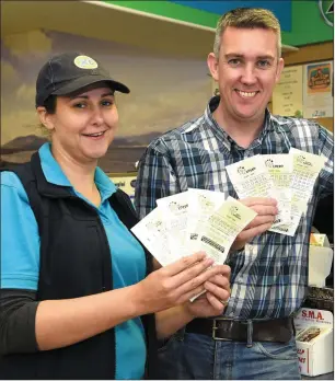  ?? Photo by Michelle Cooper Galvin ?? Sheila Griffin and Jerome Griffin of Hannah Mary’s Store in Tullig, Killorglin, where a family syndicate won €2,266,323 in Saturday’s lottery draw.