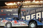  ?? CONTRIBUTE­D BY GREG BILLING ?? Brandon Sheppard from New Berlin, Illinois, celebrates his win in the $125,000-to-win Dirt Late Model Dream at Eldora Speedway on Saturday.