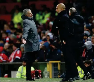  ?? DAVE THOMPSON, REUTERS/NTB SCANPIX ?? De har møtt hverandre før. Her er United-trener Jose Mourinho, til venstre, og City-trener Pep Guardiola på Old Trafford i Manchester i desember i fjor.