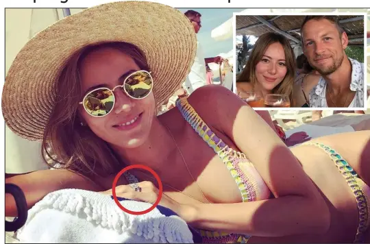  ??  ?? Jewels on show: Jessica Button in the picture she posted on Instagram showing her £250,000 ring, circled. Inset: With Jenson