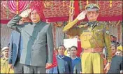  ?? HT PHOTO ?? Chief minister Jai Ram Thakur inspecting a parade at a programme ■ held to commemorat­e Himachal Statehood Day programme at Jhanduta in Bilaspur District on Saturday.