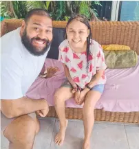  ?? ?? Former NRL star Sam Thaiday with Maddi, 23, who has had a liver transplant and is now on the waitlist for kidney transplant.