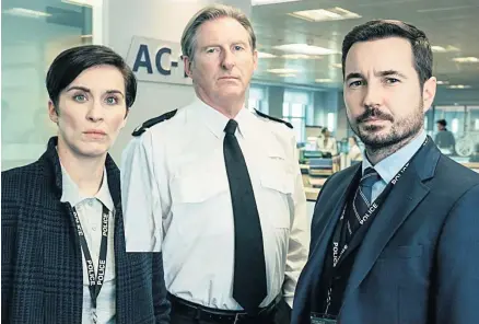  ?? AIDEN MONAGHAN ?? Popular: Line of Duty actors Vicky Mcclure, Adrian Dunbar and Martin Compston