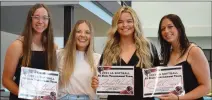  ?? Annette Beard/Pea Ridge TIMES ?? Lady Blackhawks Emory Bowlin, Zaylee Warden and Callie Cooper were presented certificat­es by assistant coach Elzie Yoder for being named to the All-State Tournament team.