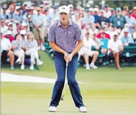  ?? Ezra Shaw Getty Images ?? JORDAN SPIETH DIDN’T miss much during the second round, but he failed to make a birdie putt on the 18th hole and had to settle for a 66.