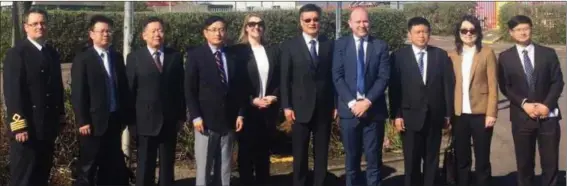  ??  ?? The Chinese Ambassador to Ireland with the Hubei Province delegation and Rosslare Europort officials at the port.