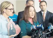  ?? AMY BETH BENNETT/SOUTH FLORIDA SUN SENTINEL ?? Lori Alhadeff, mother of MSD victim Alyssa Alhadeff, talks about Alyssa's Law during a news conference Wednesday.