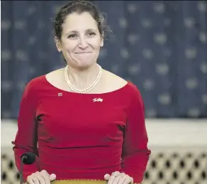  ?? DREW ANGERER/GETTY IMAGES ?? Foreign Affairs Minister Chrystia Freeland arrives for a meeting with the House Ways and Means Committee on Wednesday in Washington.