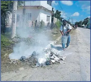  ??  ?? Se realiza saneamient­o básico en los patios y zonas de alto riesgo de todo el Estado