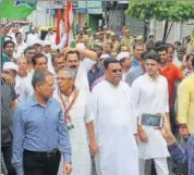  ?? PRABHAKAR SHARMA/HT PHOTO ?? State Congress president Sachin Pilot along with party leaders during a march in Jaipur on Monday.