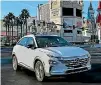  ??  ?? Hyundai’s Nexo fuel-cell car can travel 800km on fuel-cell power.