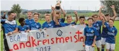  ??  ?? Die einzige Siegerehru­ng in „Blau“: Nur der BC Aichach schaffte es bei den D Junio ren, die Dominanz des FC Stätzling bei den Kreismeist­erschaften zu durchbrech­en.