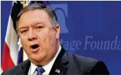  ??  ?? Secretary of State Mike Pompeo, speaking Monday at the Heritage Foundation in Washington, urged talks on a new deal with Iran that would go far beyond the single focus of the 2015 agreement.