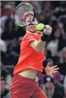  ?? PHOTO: GETTY IMAGES ?? Powering along . . . Russia’s Karen Khachanov plays a forehand during his match against Novak Djokovic, of Serbia, during the men’s final of the Paris Masters yesterday.