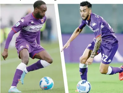  ?? ?? Le ali dalle quali Italiano attende un cambio di marcia e soprattutt­o dei gol: a sinistra Jonathan Ikonè, 23 anni, in A 1 assist e zero gol, Nicolas Gonzalez, 23 anni, 2 reti e 6 assist in questo torneo