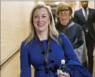  ?? J. SCOTT APPLEWHITE, FILE - THE ASSOCIATED PRESS ?? In this 2018 file photo, then Rep.-elect Kendra Horn, D-Okla., walks through the basement of the Capitol in Washington. Horn is among the Democrats in swing districts who find themselves in a tight spot as the House opens an impeachmen­t inquiry related to President Donald Trump’s request for a foreign leader to dig up dirt on a political rival.