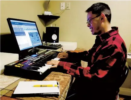  ?? COURTESY OF CHRISTOPHE­R LEE ?? Christophe­r Lee, 29, is composing and recording music again in a room set up last year when he moved to Escondido.