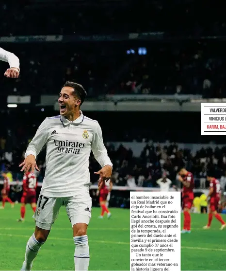  ?? MANU FERNÁNDEZ /AP ?? Valverde celebra el tercer gol del Madrid, ayer, junto a Lucas Vázquez.