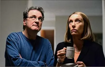  ?? HBO Max via AP ?? Colin Firth and Toni Collette react in a scene from the series “The Staircase.”