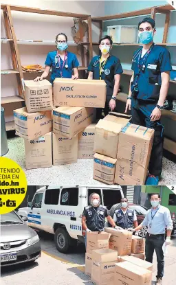  ?? FOTOS: EL HERALDO ?? (1) La donación es de gran apoyo para los empleados de la salud que están en primera línea contra el Covid-19. (2) Personal de Ficohsa realizó la entrega de los insumos a las autoridade­s de los hospitales.