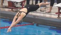  ?? H John Voorhees III / Hearst Connecticu­t Media ?? Brookfield’s Katie Tolla swims the 200-yard freestyle during the Girls SWC Swimming Championsh­ips on Saturday at Masuk High School.