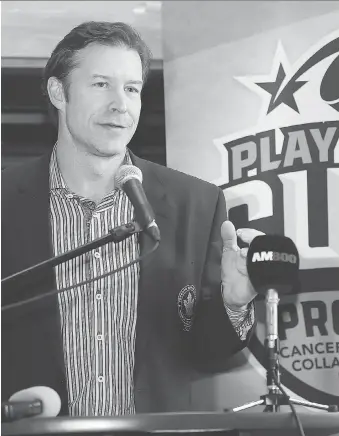  ?? DAN JANISSE ?? Ex-NHL player and former Windsor Spitfire Todd Warriner was at Windsor Regional Cancer Centre on Monday to promote the upcoming Play for a Cure Pro-Am fundraisin­g tournament.