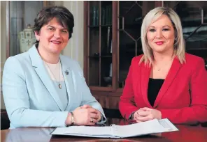  ??  ?? Arlene Foster and Michelle O’Neill after the parties agreed a deal at Stormont