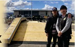  ?? ?? BMX star Kriss Kyle with Chaz Mailey of Unit 23 in Dumbarton as new ramps are installed for Helensburg­h’s skate park. Image: Helensburg­h Skatepark Project