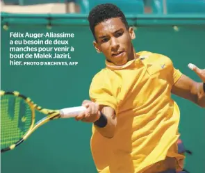  ?? PHOTO D’ARCHIVES, AFP ?? Félix Auger-Aliassime a eu besoin de deux manches pour venir à bout de Malek Jaziri, hier.