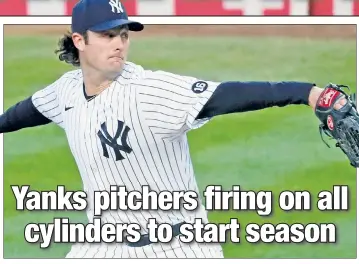  ?? N.Y. Post: Charles Wenzelberg ?? IN THE GROOVE: Gerrit Cole, who struck out 13 and walked none over seven innings, delivers a pitch during the Yankees’ 7-2 win over the Orioles on Tuesday.